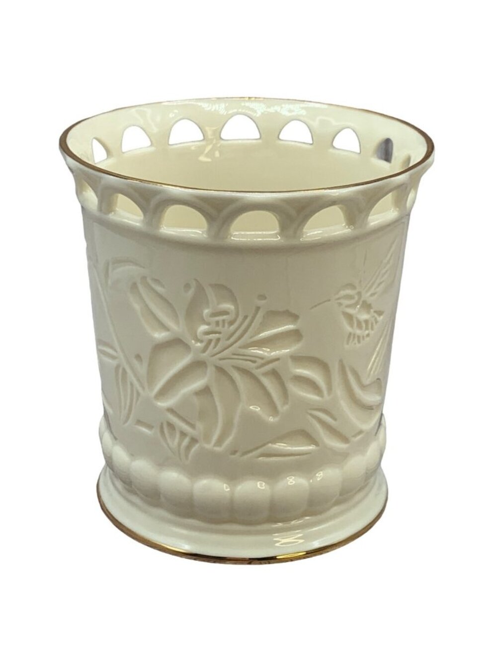 Lenox Ivory China Flower Candle Holder Gold Trim Vintage Elegance 2004